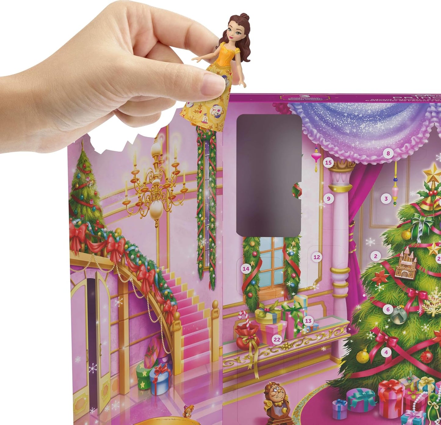 Mattel Calendário do Advento Disney Princess da com Bonecas Rapunzel, Tiana e Bela | 24 Dias de Surpresas: 3 Bonecas Pequenas com Visuais de Inverno, 3 Figuras de Personagens, 6 Looks e 16 Acessórios, JFG79