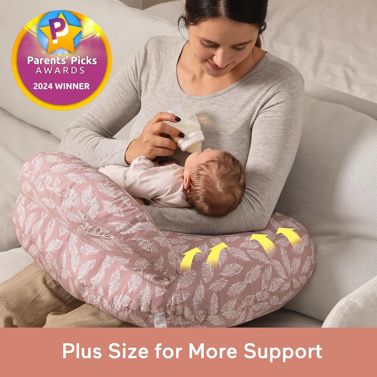 Momcozy Almofada de Amamentação com Suporte Ergonômico e Barreira de Segurança Original para a Segurança do Bebê - Facilitando e Proporcionando Conforto à Mãe e ao Bebê - Capa de Algodão Removível, Rosa