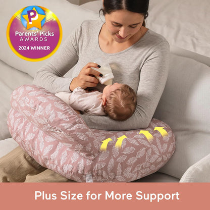 Momcozy Almofada de Amamentação com Suporte Ergonômico e Barreira de Segurança Original para a Segurança do Bebê - Facilitando e Proporcionando Conforto à Mãe e ao Bebê - Capa de Algodão Removível, Rosa