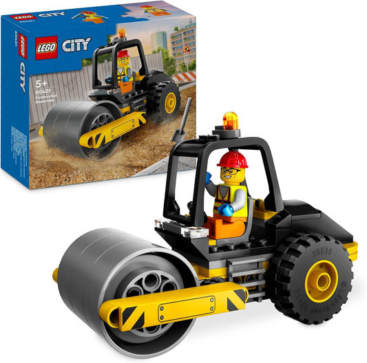 LEGO Rolo compressor de construção de cidade, veículo de brinquedo para meninos, meninas e crianças a partir de 5 anos, conjunto de construção de caminhão modelo com minifigura de trabalhador, brinquedos de engenharia, pequena