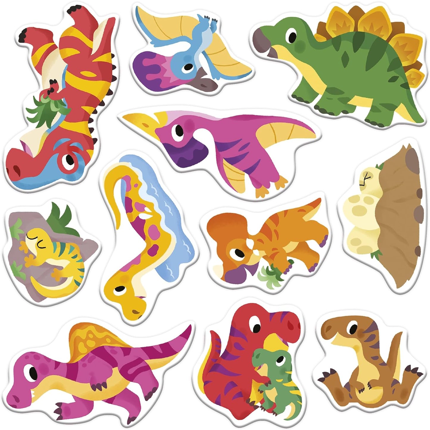 Janod - 30 adesivos grossos infinitamente reposicionáveis - Tema de dinossauros - 2 decorações e 2 quadros de adesivos - Rede à base de água - Kit de lazer criativo para crianças - Treinamento de habilidades motoras - 2 anos +