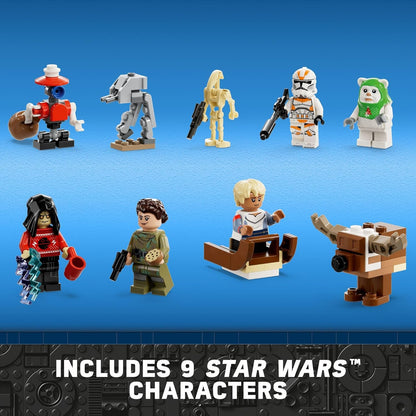 LEGO Star Wars Calendario de Adviento 2023 75366 Idea de regalo de cuenta regresiva navideña con 9 personajes de Star Wars y 15 mini juguetes de construcción, descubre nuevas experiencias y sorpresas coleccionables diarias