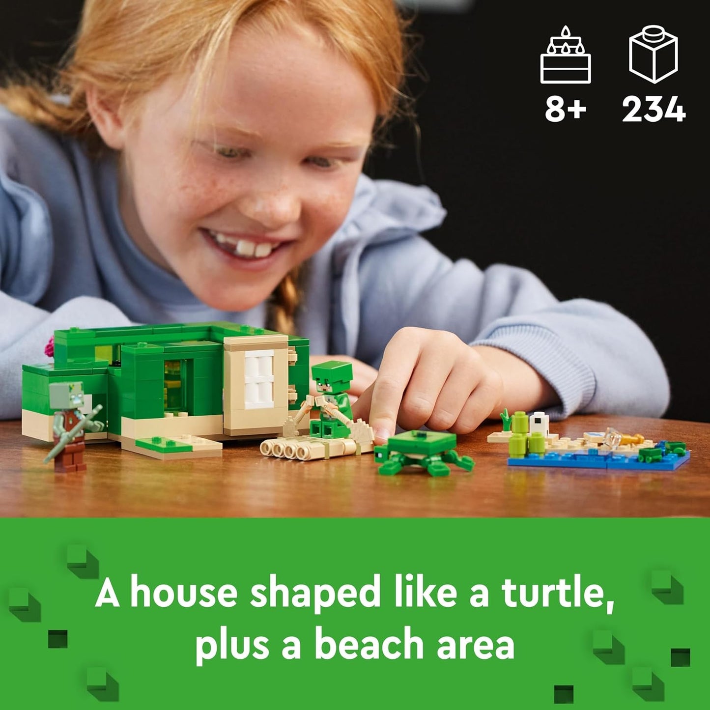 LEGO Brinquedo de cuidado de animais Minecraft The Turtle Beach House para crianças, meninas e meninos com mais de 8 anos de idade, conjunto de construção com personagens e figuras do jogo, presente para jogadores 21254
