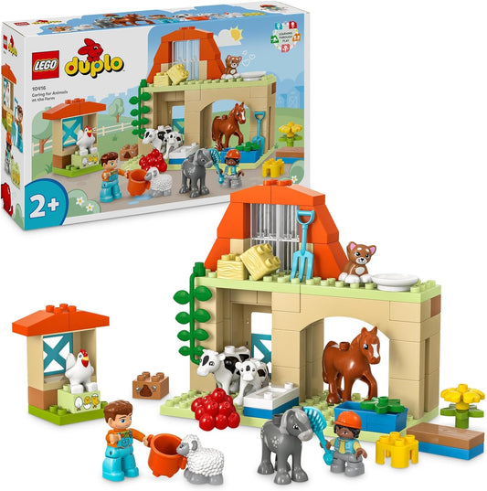 LEGO DUPLO Town Cuidando de Animais na Fazenda Brinquedos para Crianças, Casa de Fazenda com Figuras de Cavalo, Vaca e Frango, Conjunto de Brinquedos de Aprendizagem para Crianças, Meninas e Meninos de 2 anos ou mais 10416