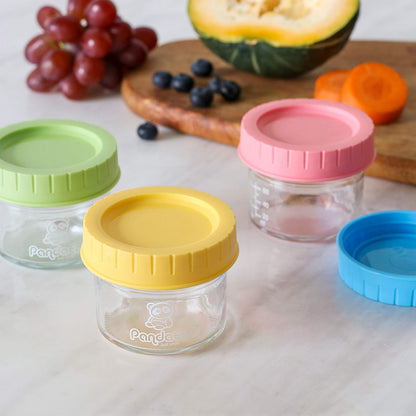 PandaEar (Pacote com 12 Potes de Vidro para Armazenar Comida de Bebê | Recipientes Pequenos Reutilizáveis de 120ml para Congelador com Tampas Herméticas à Prova de Vazamentos | Podem Ser Usados no Micro-ondas e na Lava-louças |
