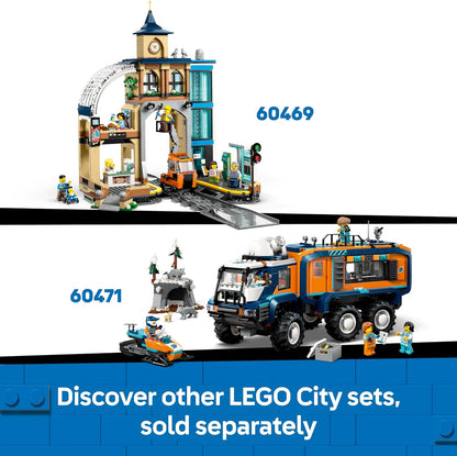 Conjunto de Trem Expresso Polar Ártico LEGO City Explorers - inclui um trem de brinquedo com controle remoto, limpa-neve, 22 peças de trilho, 6 minifiguras e função de queda de rochas - Presente para meninos e meninas a partir de 7 anos - 60470