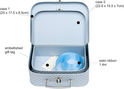 Baby Box Shop - Duas caixas prontas com fita de cetim e etiqueta para malas pequenas e médias, presentes para bebês, caixa de presente de chá de bebê faça você mesmo para meninos