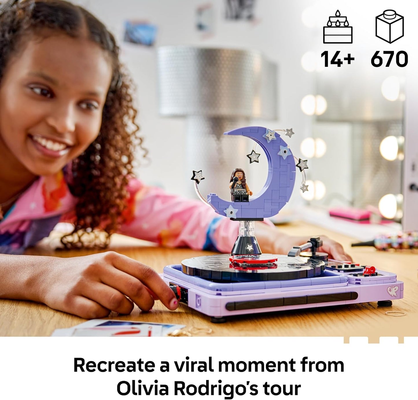LEGO Edições "Concert Moon" da Olivia Rodrigo – Kit de Modelo de Toca-Discos com Disco de Vinil e Minifigura – Decoração para Quarto Infantil – Presente Musical para Adolescentes (Meninas e Meninos) e Fãs a partir de 14 Anos – 43029