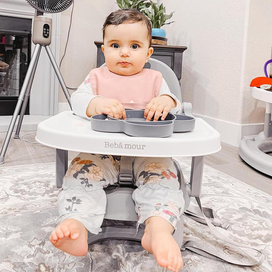 Bebamour Silla de Bebé Asiento Elevador con Bandeja Sit Me Up Silla de Bebé para Comer Portátil, Viajar, con Tapicería Beige