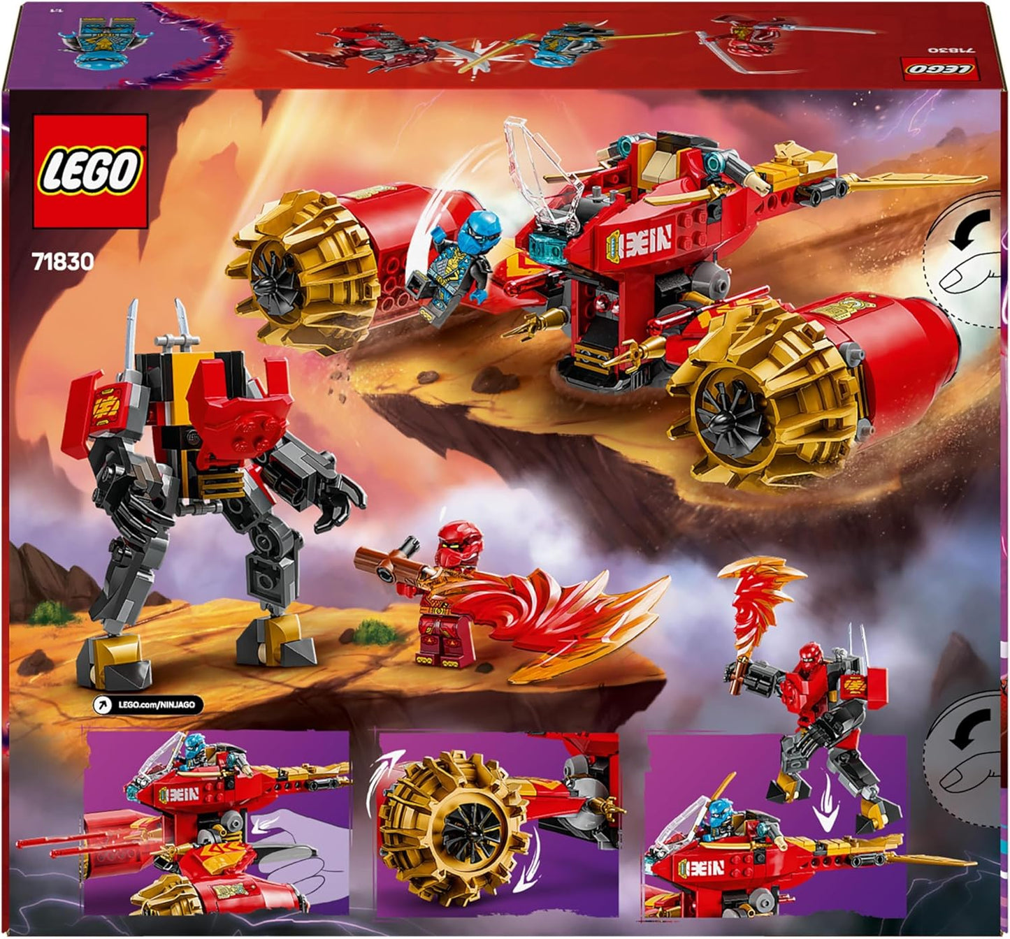 LEGO NINJAGO Kai’s Mech Storm Rider - Brinquedo ninja com uma motocicleta voadora, boneco de ação e 3 minifiguras - Ideia de presente de aniversário para meninos, meninas e fãs em ascensão de dragões com mais de 7 anos