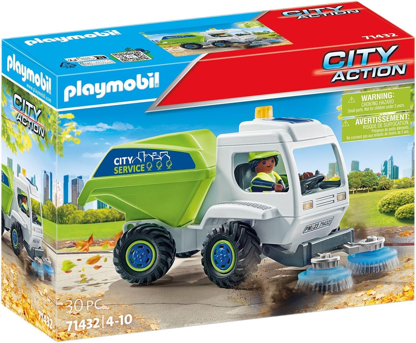 Playmobil 71432 Varredor de estradas para vida urbana, brinquedo educacional para limpeza de cidades, dramatização imaginativa, conjuntos de jogos adequados para crianças de 4 anos ou mais