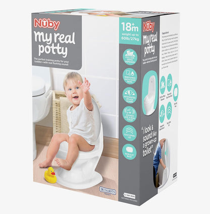 Nuby My Real Urinal Potty Training Toilet para meninos com botão de descarga realista e som para bebês e crianças, branco