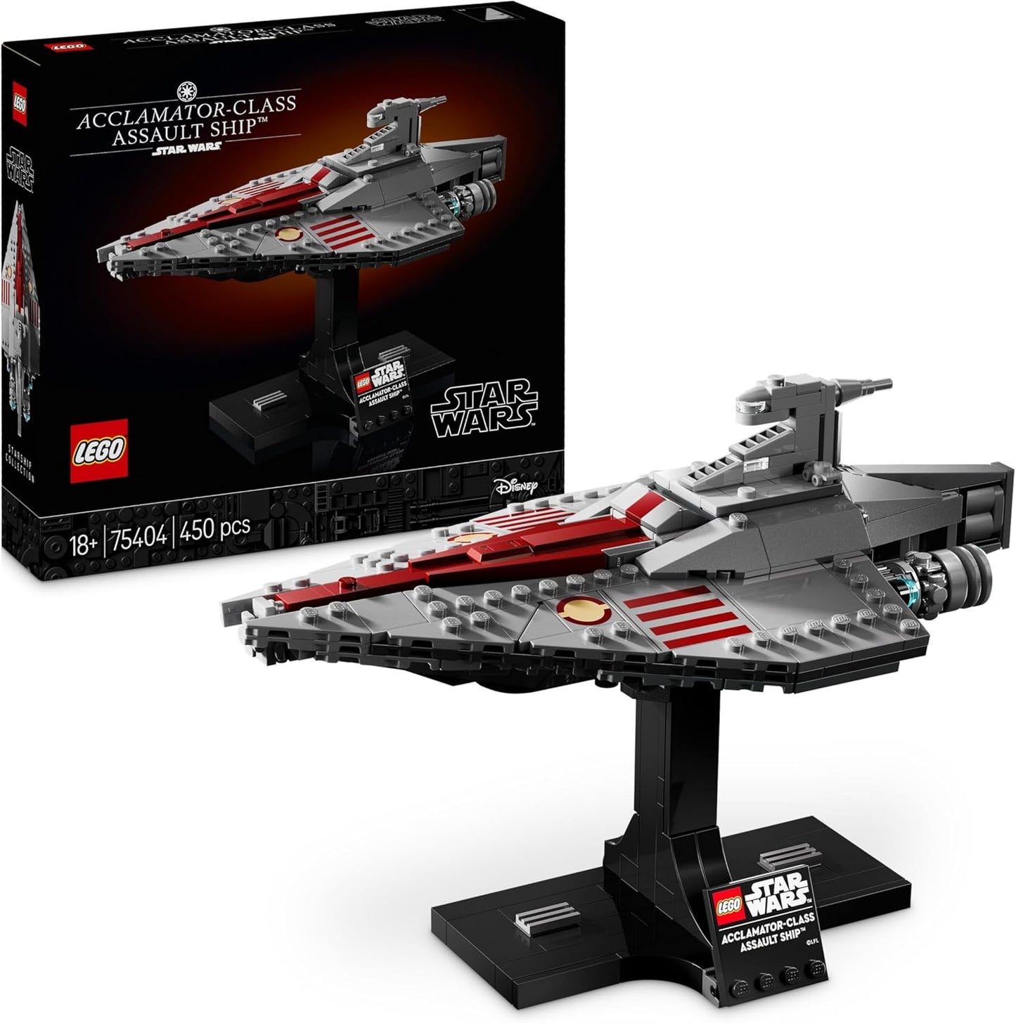 LEGO Star Wars 75404 Navio de assalto classe Acclamator, conjunto de construção de modelo de nave estelar colecionável com expositor, ideia de presente de aniversário para adolescentes e adultos