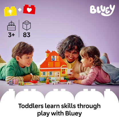 LEGO DUPLO Bluey: Casa da Família Bluey com Jogo da Memória - Brinquedo Educativo para Crianças - Inclui 3 Bonecos, Janelas que Abrem e um Jogo de Tabuleiro - Presente para Meninas e Meninos a partir de 3 Anos - 10459