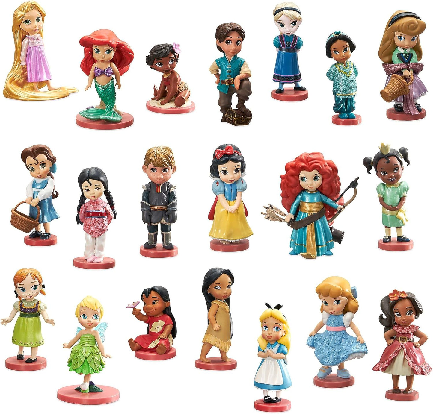 Disney Store Conjunto oficial de boneca Mega estatueta de princesa, 20 peças, figuras de ação de brinquedo de personagem esculpido, inclui Rapunzel, Elsa, Merida, Moana, Mulan, Pocahontas, Pixar e muito mais - adequado para maiores de 3 anos