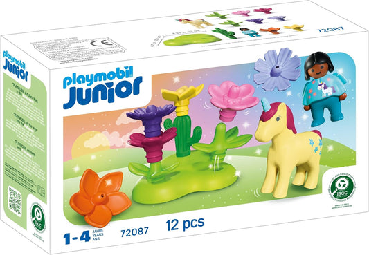 Playmobil | JÚNIOR | JÚNIOR: Jardim de Fadas com Unicórnio | Conjunto de Jardim Mágico com Fada, Unicórnio e Flores Empilháveis | Para Crianças a partir de 1 Ano | 72087