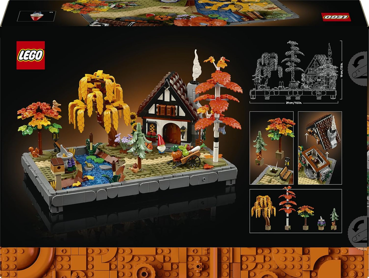 LEGO Icons Jardim de Outono - Conjunto de Construção em Miniatura para Adultos - Kit de Modelo para Exibição com Casa, 4 Árvores, Figuras de Animais e Flores - Decoração de Quarto DIY - Ideia de Presente - 11372