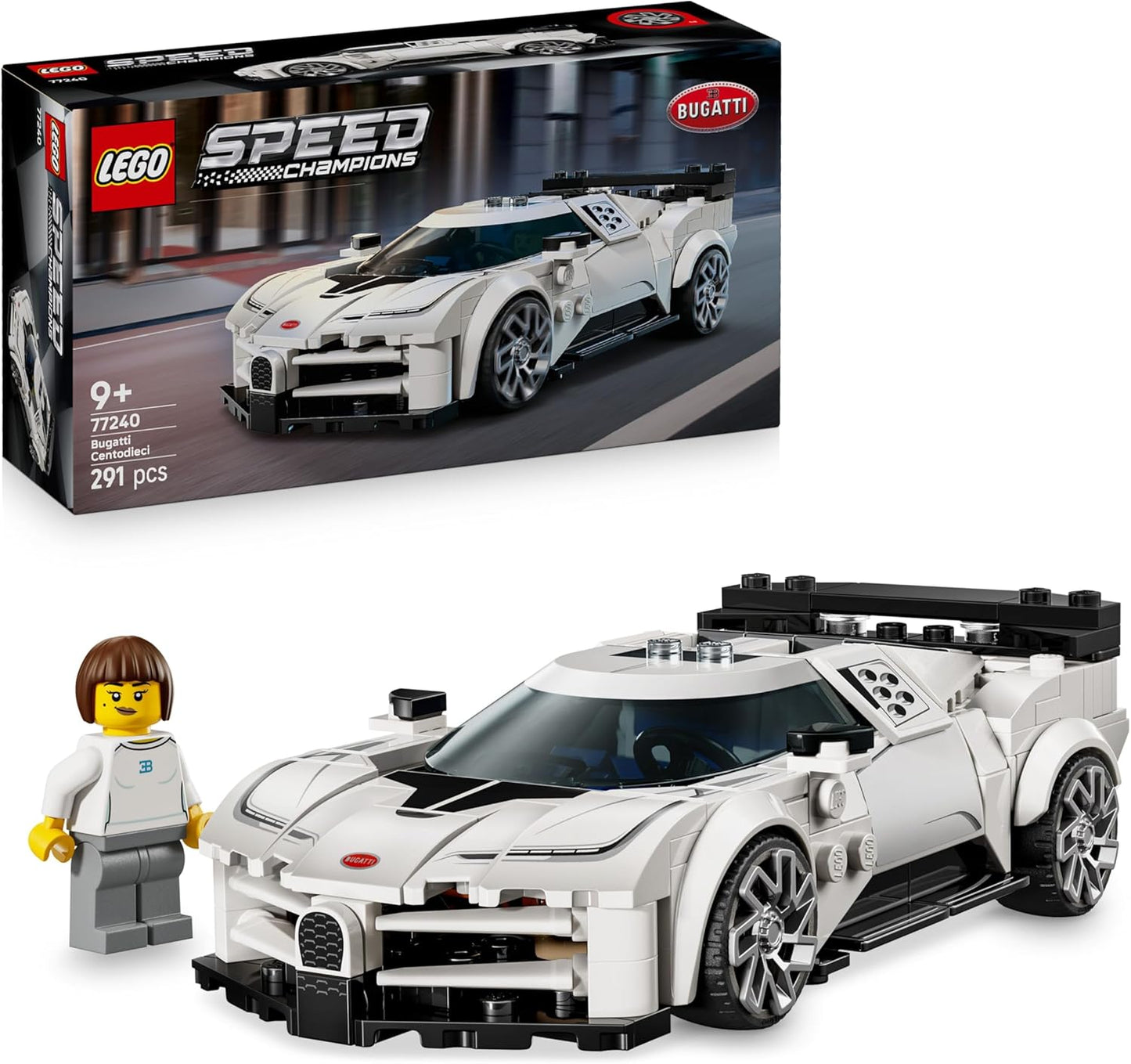 LEGO Speed Champions Bugatti Centodieci Hyper Sports Car - Kit de Modelo de Carro com Minifigura de Piloto - Presente de Aniversário para Meninos a partir de 9 Anos - 77240
