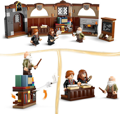 LEGO Harry Potter Castelo de Hogwarts: conjunto de classe de encantos com 3 minifuguras incl. Hermione Granger e Ron Weasley, apresentam função de levitação Wingardium Leviosa