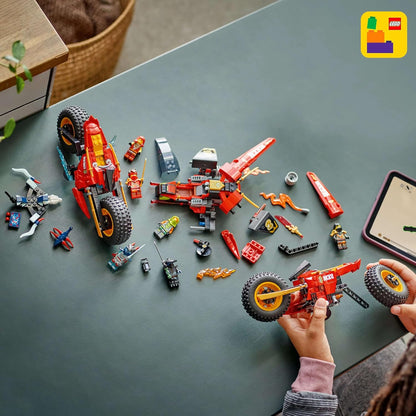 LEGO NINJAGO Veículo de Combate Ninja - Transforma-se em 2 Motos Ninja e um Avião a Jato - 6 Minifiguras incluindo Kai e Cole - Presente de Aniversário Dragons Rising para Meninos a partir de 8 Anos - 71844