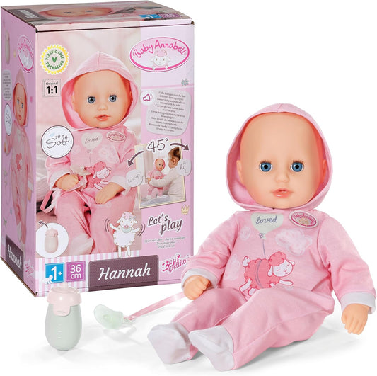 Baby Annabell Hannah Vamos Brincar! Boneca interativa de 36 cm com corpo macio e 5 funções realistas - Adequada para crianças a partir de 1 ano de idade.