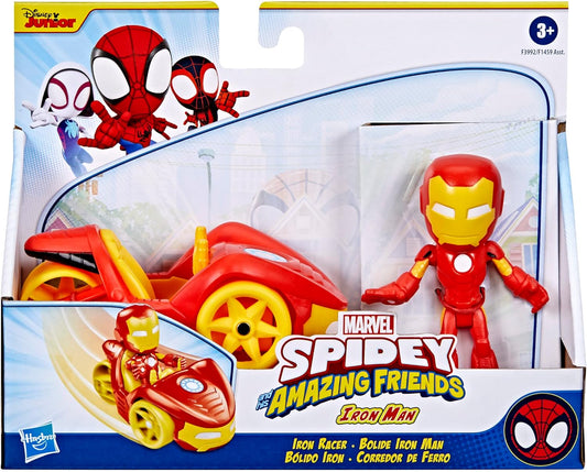 SPIDEY Y SUS AMAZING FRIENDS Hasbro Marvel Iron Man Figura de acción y vehículo Iron Racer, juguete Iron Man para niños a partir de 3 años, multicolor