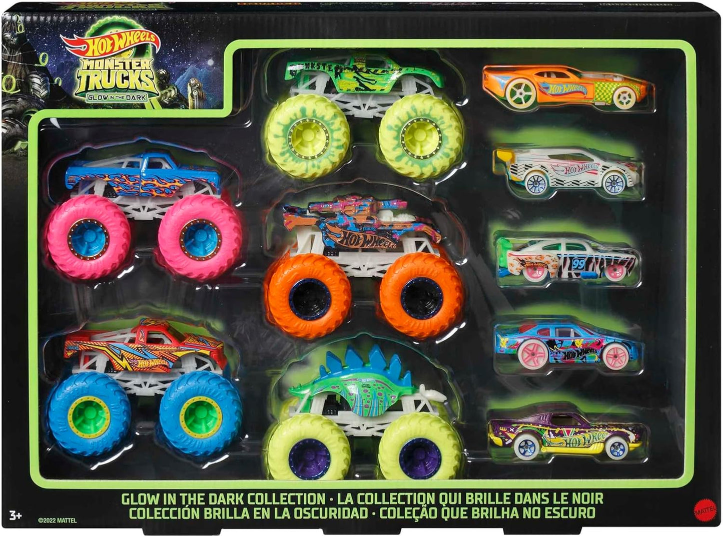 Pacote Hot Wheels Monster Trucks que brilham no escuro