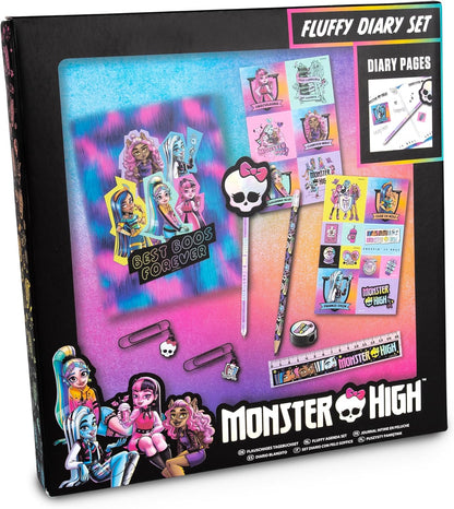 Monster High Kids Journal com caderno fofo, caneta de caveira, adesivos de diário, clipes de papel, régua, apontador de lápis, lápis - conjunto de papelaria infantil - presentes de aniversário para meninas - conjunto de diário secreto