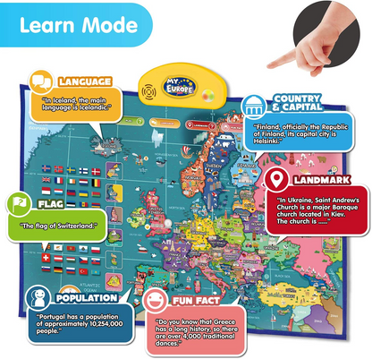BEST LEARNING i-Poster My Europe Interactive Map - Brinquedo Educativo Falante para Meninos e Meninas de 5 a 12 anos | Jogo eletrônico de geografia da UE 5, 6, 7 presente de aniversário