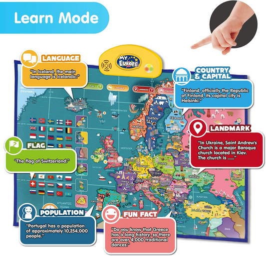 BEST LEARNING i-Poster My Europe Interactive Map - Juguete educativo parlante para niños y niñas de 5 a 12 años | Videojuego de geografía de la UE 5, 6, 7 Regalo de cumpleaños
