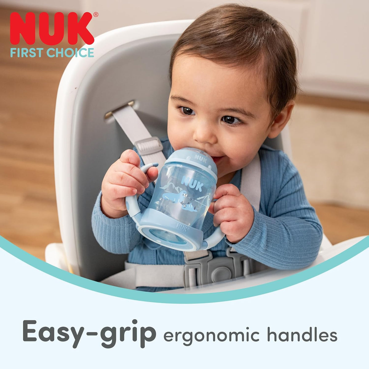 NUK Copo de Treinamento First Choice | 6+ meses | 260 ml | Copo antivazamento para crianças pequenas | Alças antiderrapantes | Vedação azul | 1 unidade