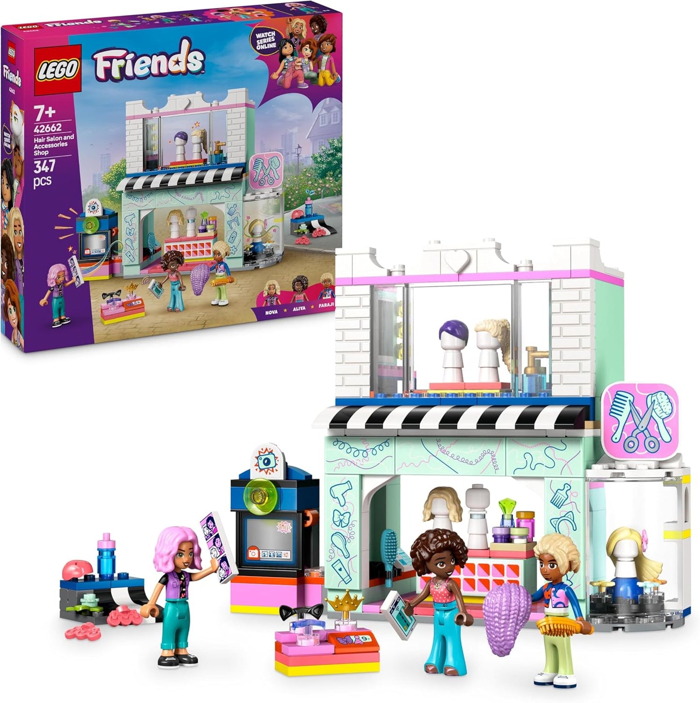 LEGO Friends Hair Salon and Accessories Shop Toy, Hairdresser Role-Play Set for 7 Plus Year Old Girls, with 3 Mini Doll Characters for Pretend Play, Birthday Gift