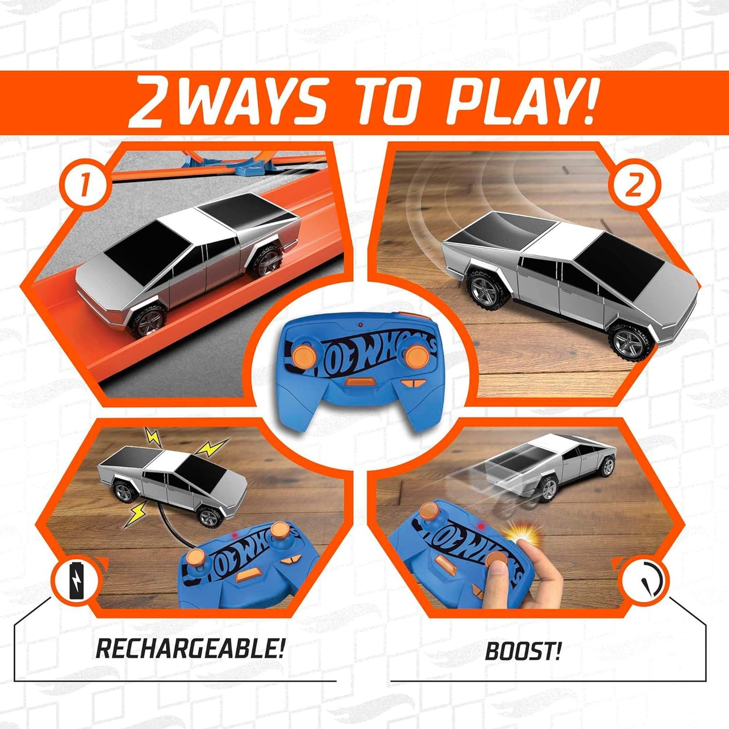 Hot Wheels Carros de corrida controlados por rádio recarregáveis em escala 1:64 R/C para jogos dentro ou fora da pista, inclui carro, controlador e adaptador para crianças de 5 anos ou mais, HJT84