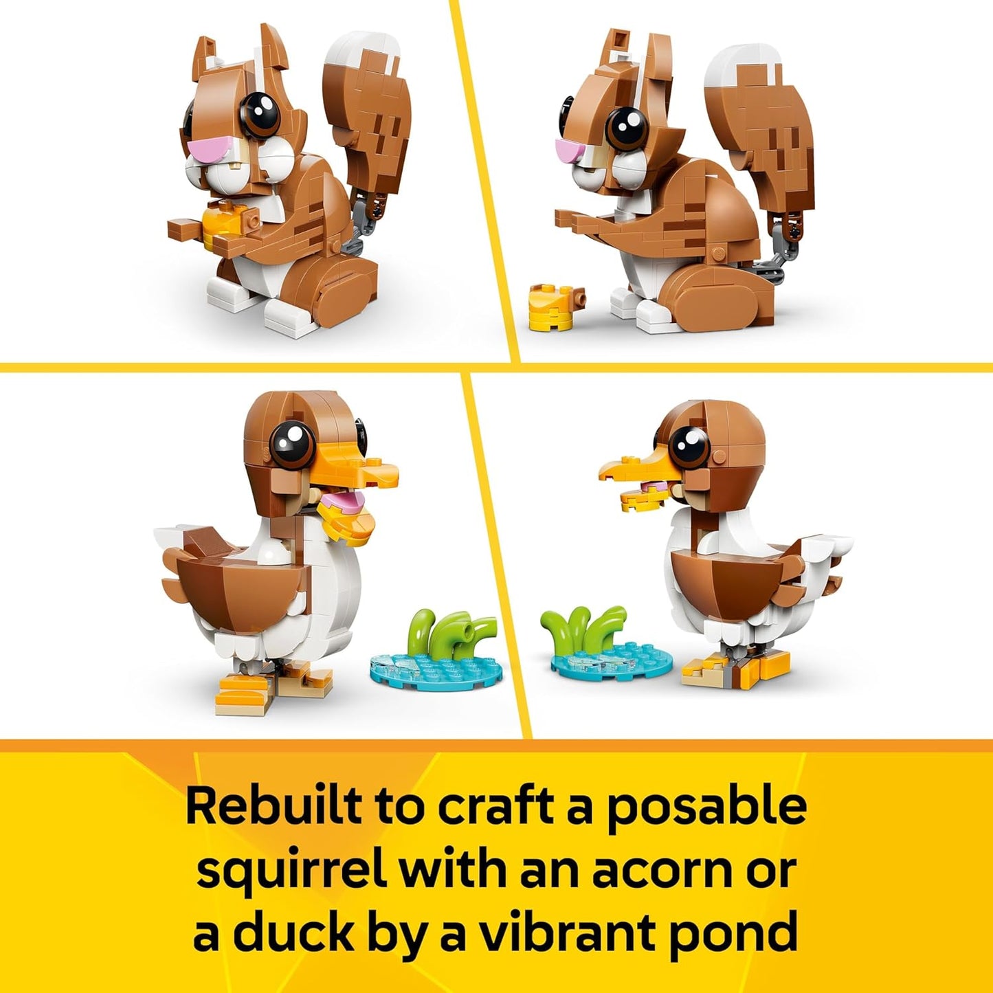 LEGO Creator 3 em 1 Animais Fofos: Cachorrinho de Brinquedo Divertido - Figura de Animal de Estimação que se Transforma em Esquilo ou Pato - Presente de Aniversário Criativo para Meninas e Meninos a partir de 8 Anos - 31382