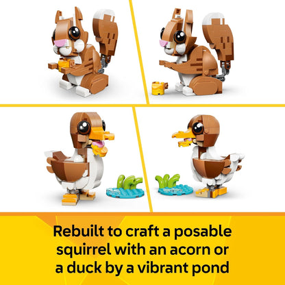 LEGO Creator 3 em 1 Animais Fofos: Cachorrinho de Brinquedo Divertido - Figura de Animal de Estimação que se Transforma em Esquilo ou Pato - Presente de Aniversário Criativo para Meninas e Meninos a partir de 8 Anos - 31382