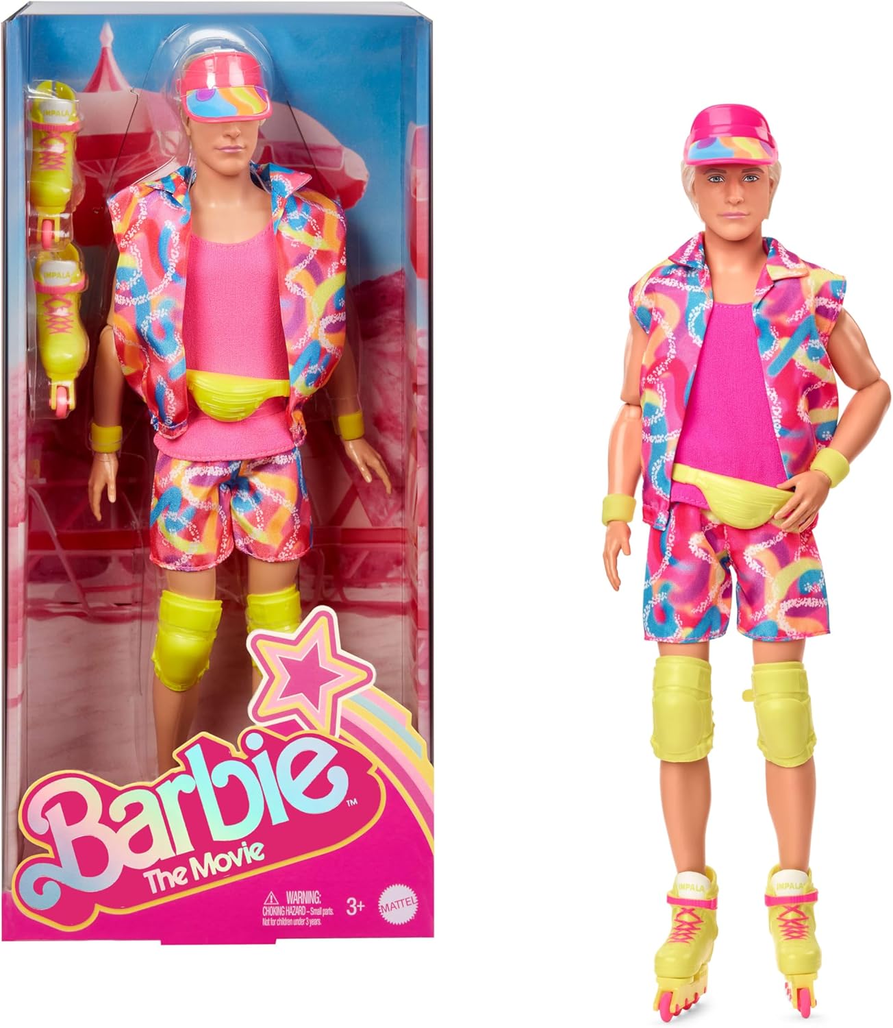 Barbie Boneco Ken colecionável da do filme, vestindo roupa de patins retrô e patins em linha, JBJ51