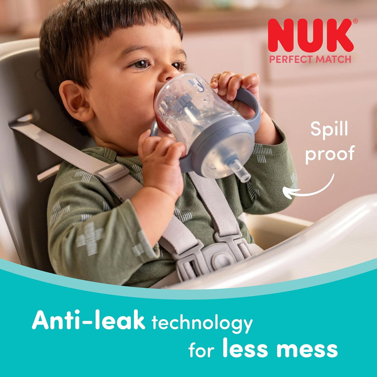 NUK Copo de Treinamento com Canudo Perfect Match | 8+ meses | 260 ml | Copo com canudo antivazamento | Alças antiderrapantes | Pinguim | 1 unidade