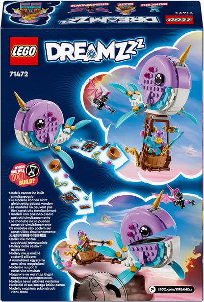 LEGO Brinquedo de balão de ar quente Narwhal de DREAMZzz Izzie, conjunto de construção de animais marinhos, salve Bunchu de um Grimspawn, figura de brinquedo de baleia transformadora, presentes para meninas, meninos e crianças com mais