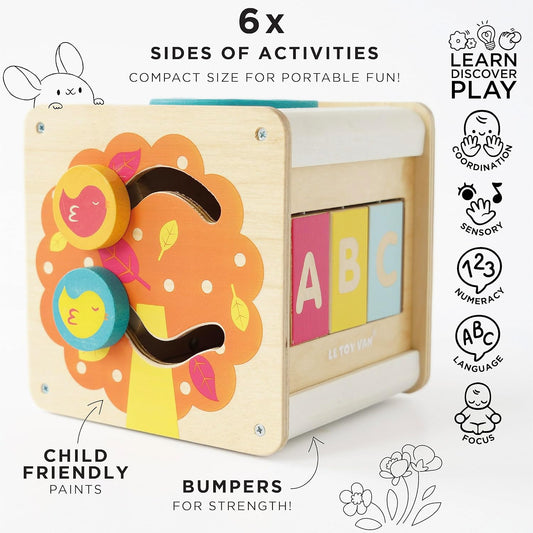 Le Toy Van - Cubo de atividade multissensorial Petilou educacional de madeira com roda giratória | Adequado para menino ou menina de 1 ano +