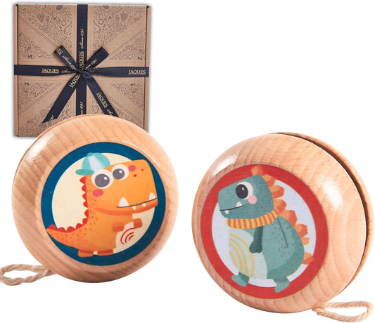 Jaques of London Yoyo de madeira para crianças | Yoyo infantil com tema de dinossauros | Ótimo para brincadeiras em ambientes internos e externos | com cordas de ioiô | Desde 1795, multicolorido