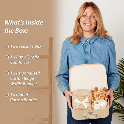 Presentes personalizados para bebês - Cesta para recém-nascidos em caixa de lembranças branca, inclui edredom de zebra para bebês, caixa de bebê, conjunto de presentes para recém-nascidos - 3 itens essenciais para bebês
