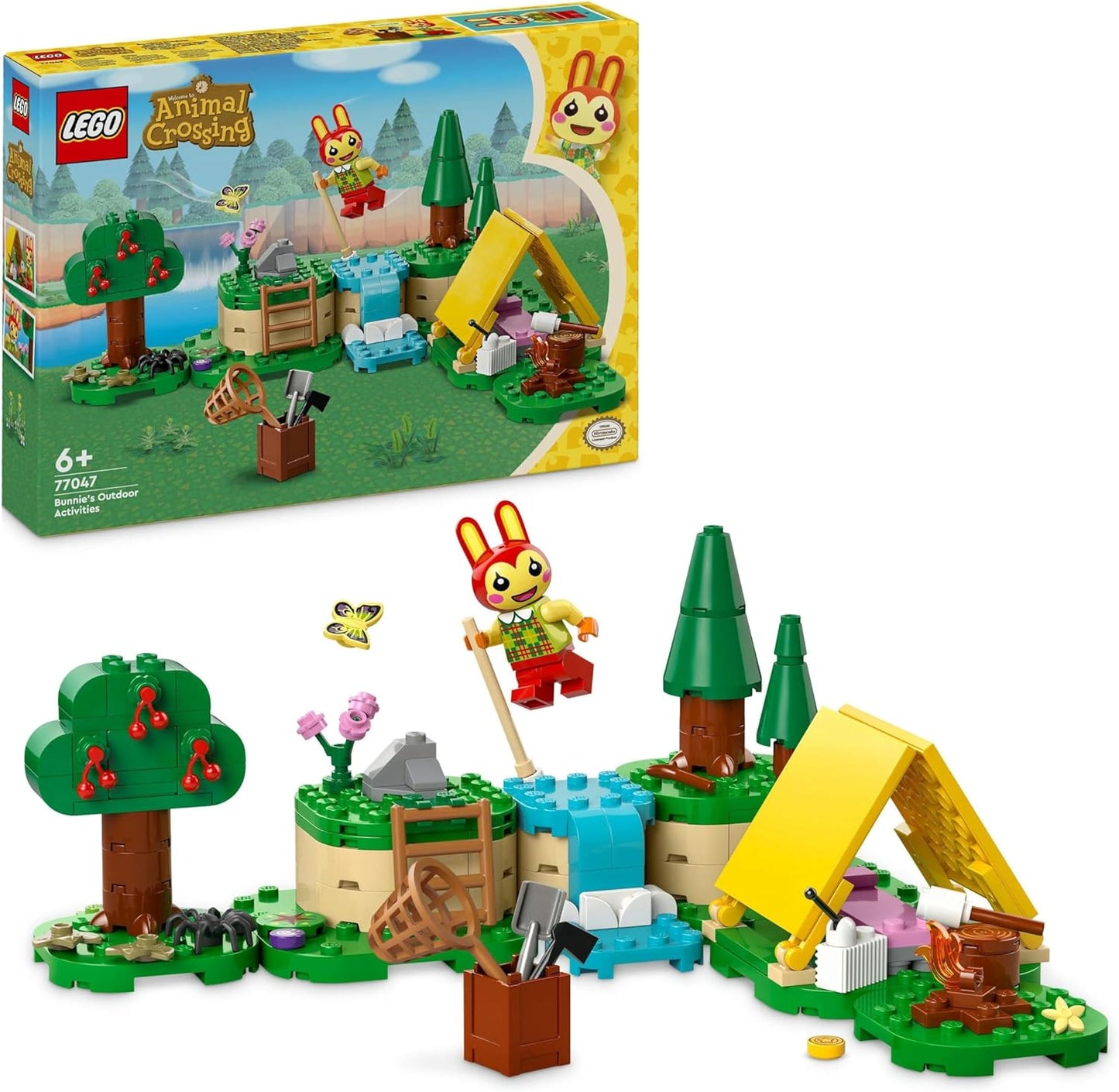 LEGO Brinquedo criativo montável para atividades ao ar livre de Animal Crossing Bunnie para crianças, meninas e meninos de mais de 6 anos, com barraca e minifigura de coelho do videogame, ideia de presente de aniversário 77047
