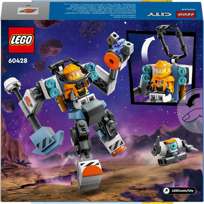 LEGO Traje mecânico de construção espacial da cidade, brinquedo de boneco de ação para crianças, meninos e meninas de 6 anos ou mais, conjunto de construção com robô e uma minifigura piloto, pequena ideia de presente 60428