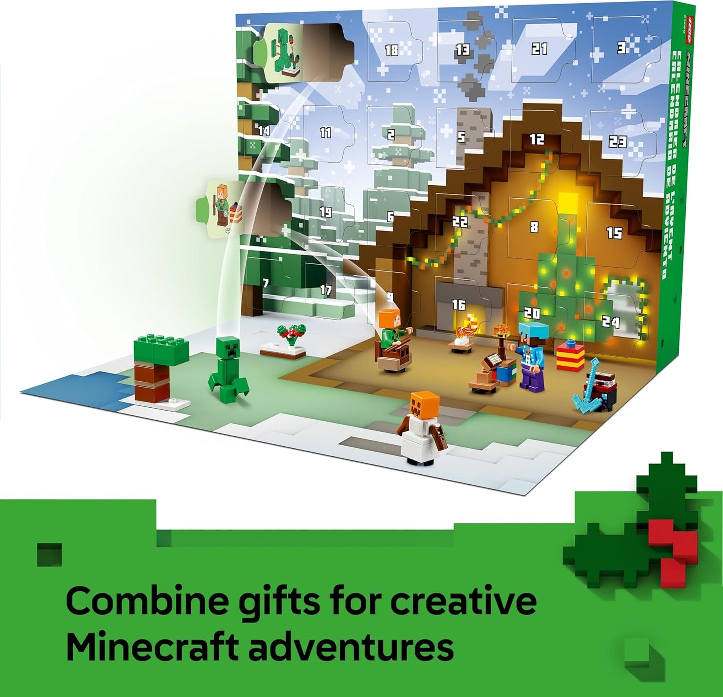 Calendário do Advento LEGO Minecraft 2025 para meninos e meninas a partir de 7 anos - Brinquedo de contagem regressiva para o Natal com 24 surpresas, incluindo minifiguras e mini construções - Presente para gamers - 21280