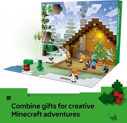 Calendário do Advento LEGO Minecraft 2025 para meninos e meninas a partir de 7 anos - Brinquedo de contagem regressiva para o Natal com 24 surpresas, incluindo minifiguras e mini construções - Presente para gamers - 21280
