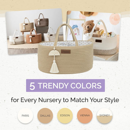 Organizador de fraldas Yunioo, carrinho de bebê, bolsa portátil para troca de fraldas, cesto de armazenamento para berçário com alças resistentes, divisórias removíveis, ideal para presentes de chá de bebê e itens essenciais para recém-nascidos