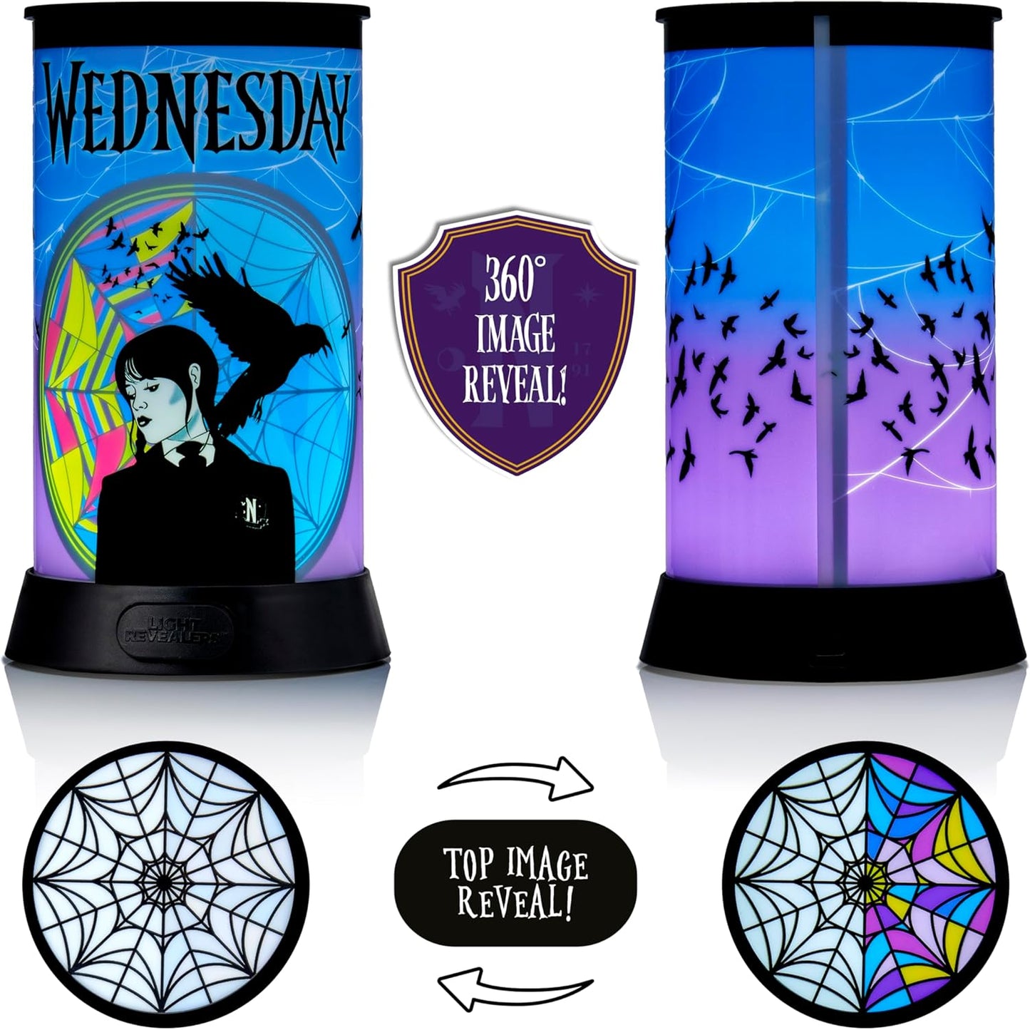 WOW! STUFF Light Revealers Wednesday Addams Night Light - Luminária com cena 360° e desligamento automático - Alimentada por USB ou bateria - Decoração de quarto portátil para crianças e adultos - Presente oficial