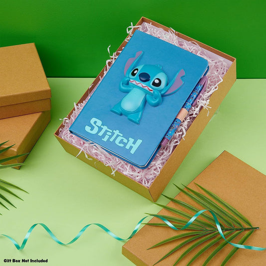 Disney Stitch Kids A5 Diário e Caneta, Conjunto de Papelaria - Stitch Gifts para Meninas (Azul 3D)