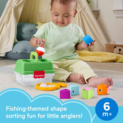 Fisher-Price Brinquedo para Bebês: Caixa de Pesca da Floresta da Amizade com Rede de Pesca e 6 Blocos para Encaixe de Formas, para Bebês a partir de 6 Meses, JLB85