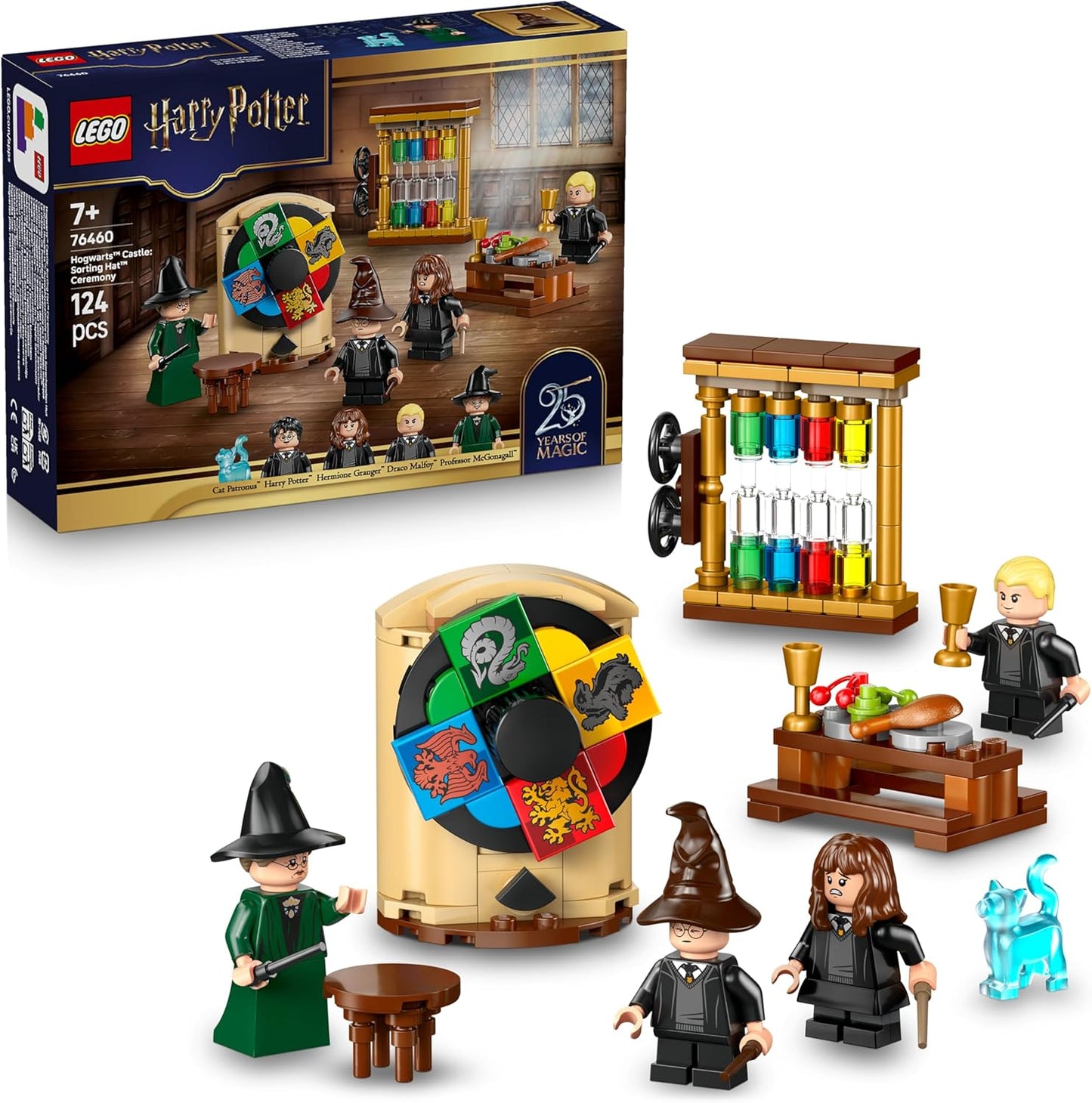 LEGO Harry Potter Castelo de Hogwarts: Brinquedo Cerimônia do Chapéu Seletor - Miniaturas colecionáveis do Patrono, Hermione e Draco Malfoy com varinhas e roda da sorte - Presente para meninas e meninos a partir de 7 anos - 76460